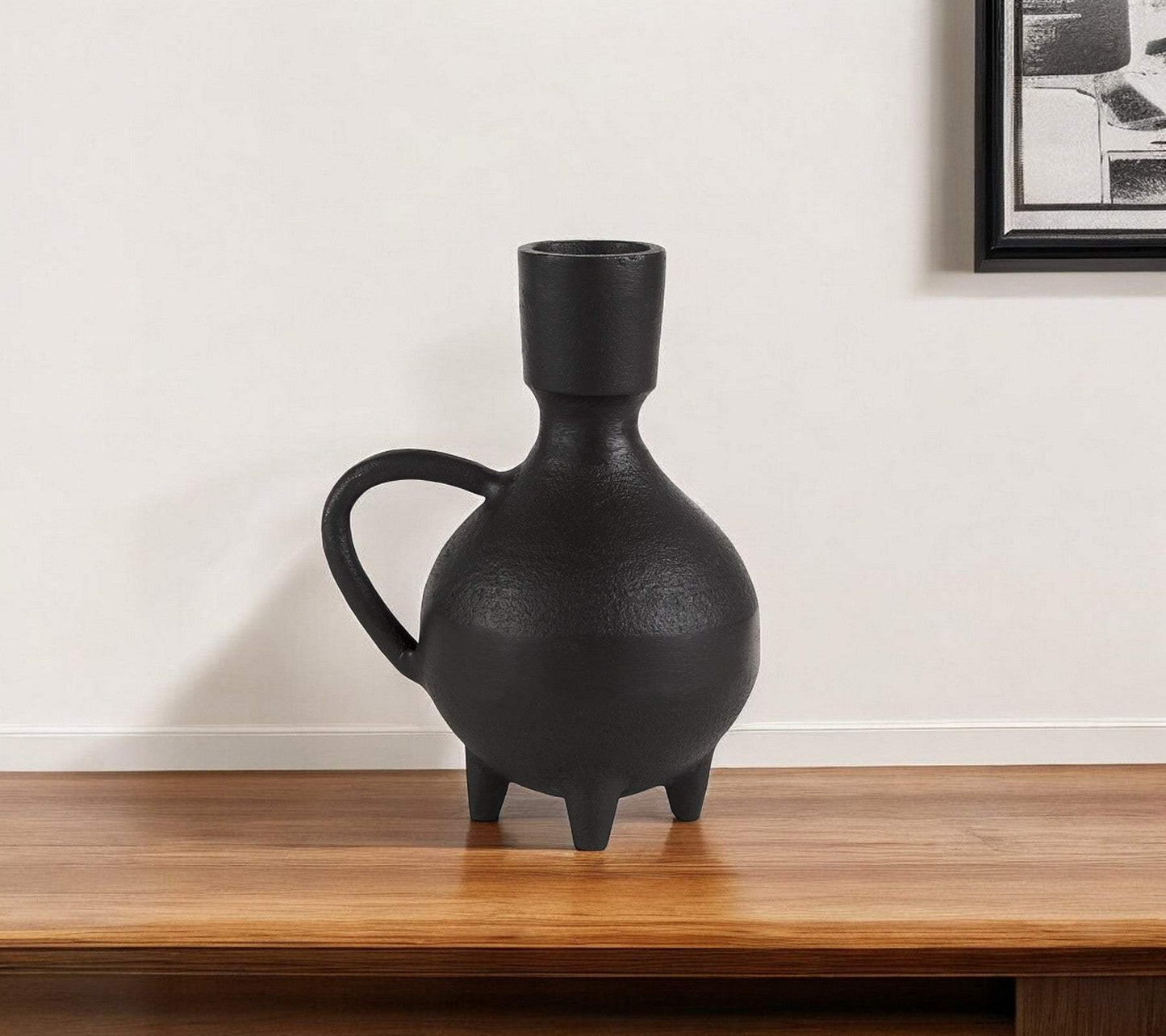 7" Black Ceramic Round Jug Vase - Homeroots - Flyclothing LLC