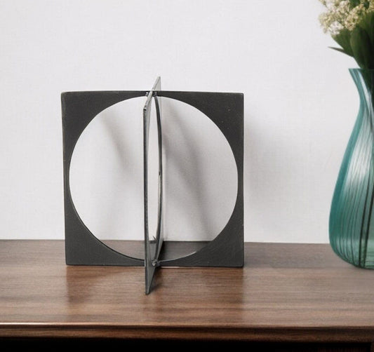 6" Charcoal Gray Metal Circle Square Sculpture - Homeroots
