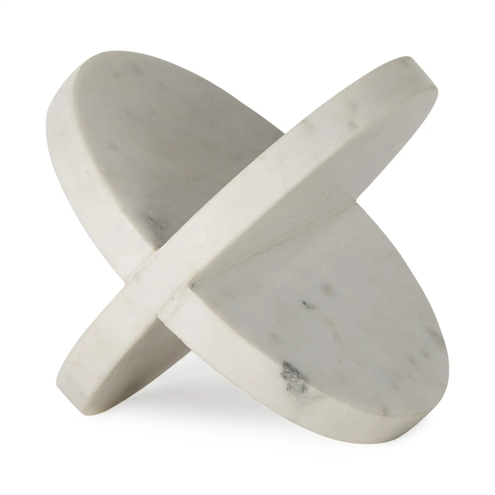 White Marble Geometric Circular Sculpture - Homeroots