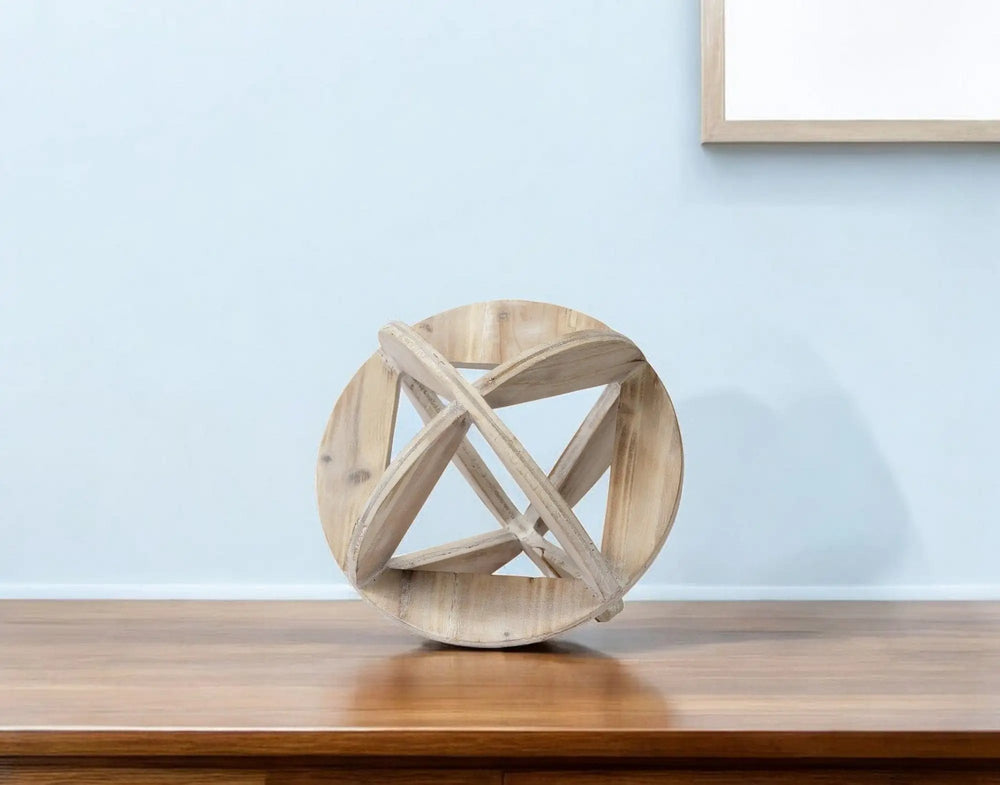 5" Natural Solid Wood Geometric Orb Tabletop Sculpture - Homeroots