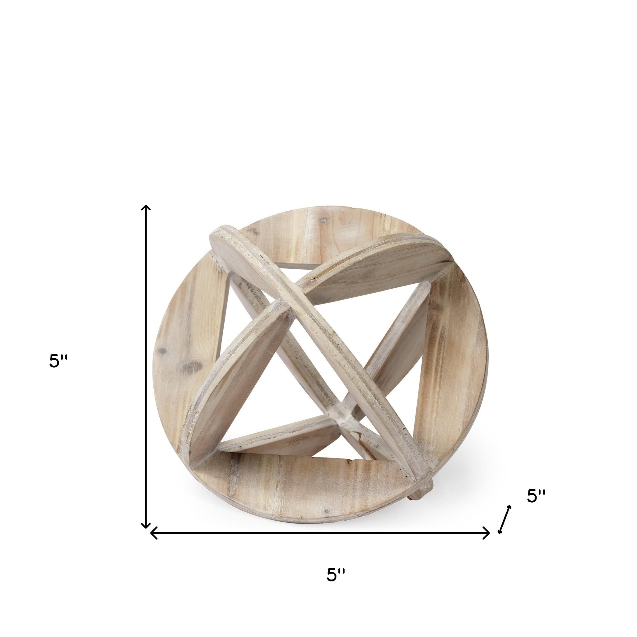 5" Natural Solid Wood Geometric Orb Tabletop Sculpture