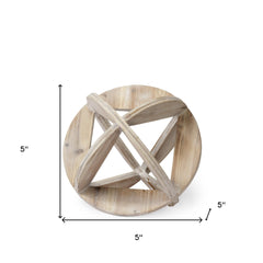 5" Natural Solid Wood Geometric Orb Tabletop Sculpture