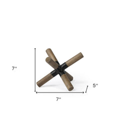5" Brown Wood and Metal Jack Tabletop Sculpture