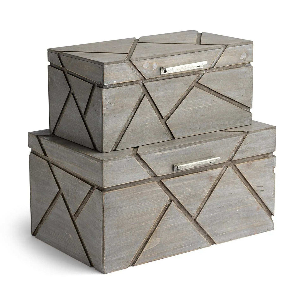 Set Of Two Gray Wooden Boxes With Carved Details - Homeroots - Flyclothing LLC