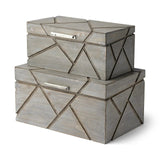 Set Of Two Gray Wooden Boxes With Carved Details - Homeroots
