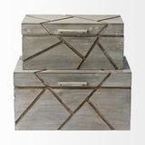 Set Of Two Gray Wooden Boxes With Carved Details - Homeroots