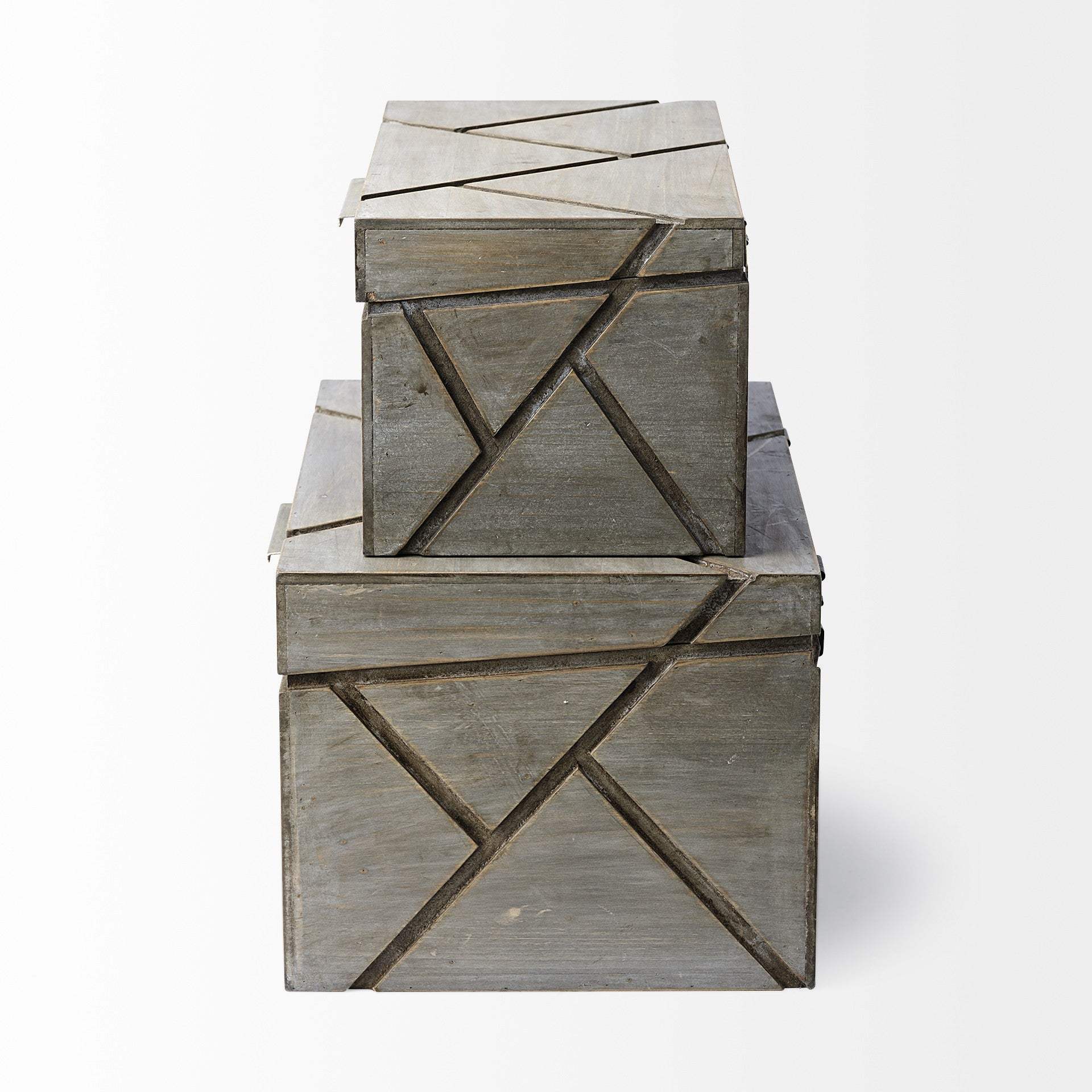 Set Of Two Gray Wooden Boxes With Carved Details - Homeroots - Flyclothing LLC