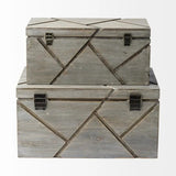 Set Of Two Gray Wooden Boxes With Carved Details - Homeroots