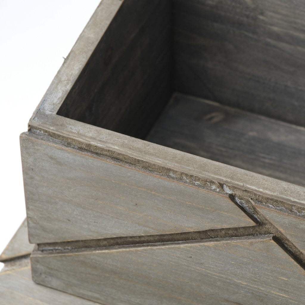 Set Of Two Gray Wooden Boxes With Carved Details - Homeroots - Flyclothing LLC