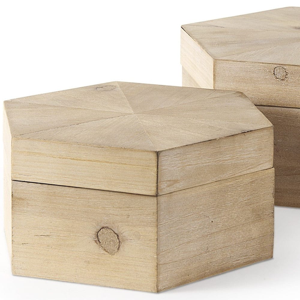 Set of Two 12" Natural Solid Wood Box - Homeroots