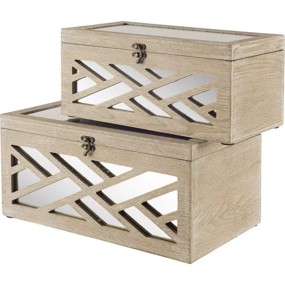 Set Of Two Off White Mirrored Wooden Boxes - Homeroots