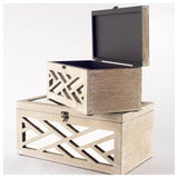 Set Of Two Off White Mirrored Wooden Boxes - Homeroots