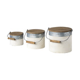 Set Of Three Rustic White Metal Storage Cans - Homeroots