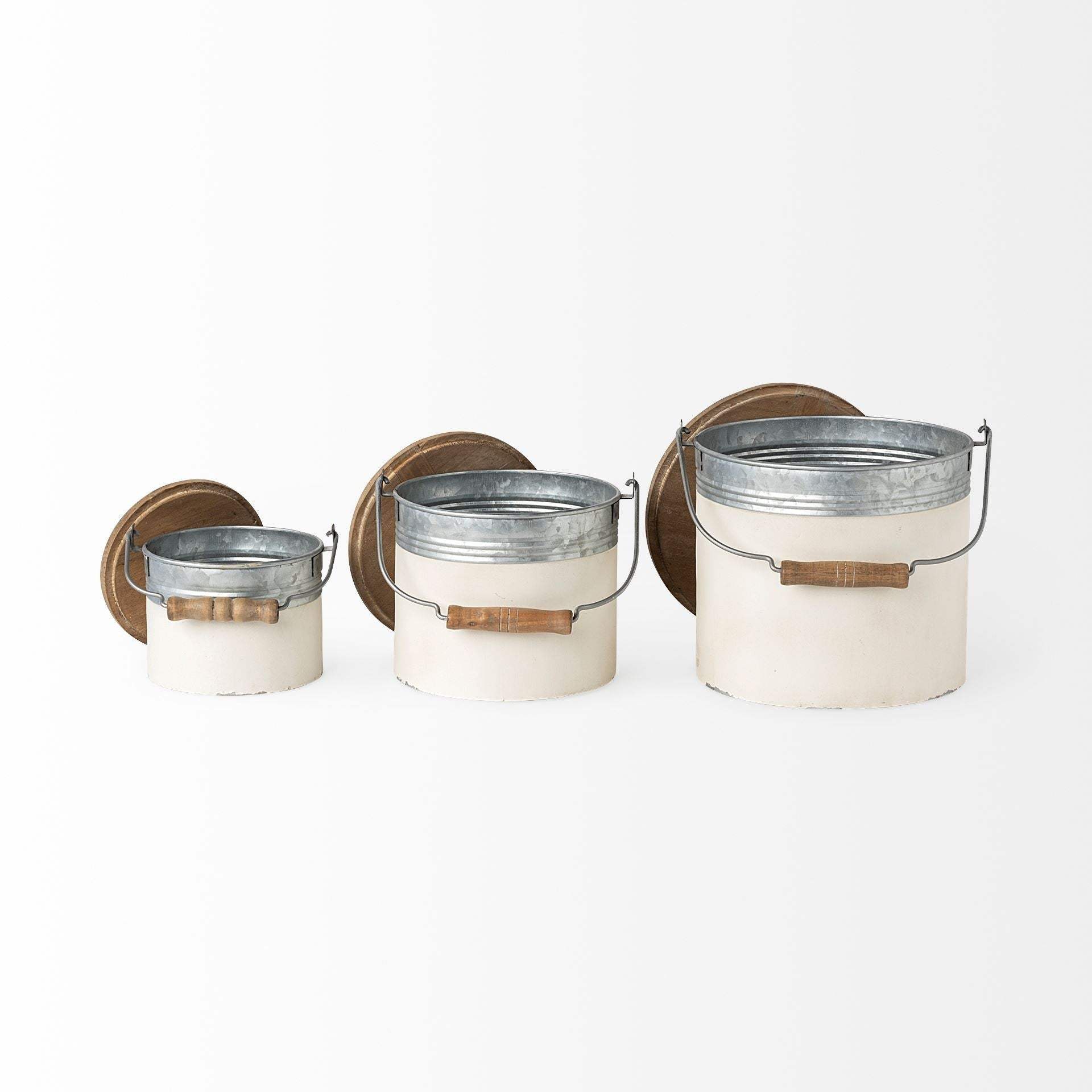Set Of Three Rustic White Metal Storage Cans - Homeroots - Flyclothing LLC