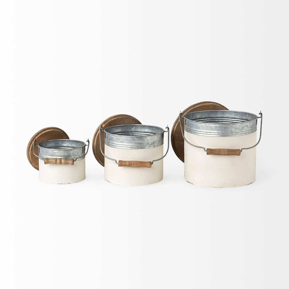 Set Of Three Rustic White Metal Storage Cans - Homeroots - Flyclothing LLC