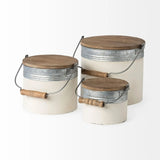 Set Of Three Rustic White Metal Storage Cans - Homeroots