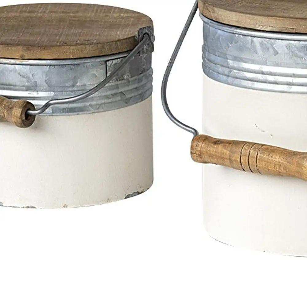 Set Of Three Rustic White Metal Storage Cans - Homeroots - Flyclothing LLC