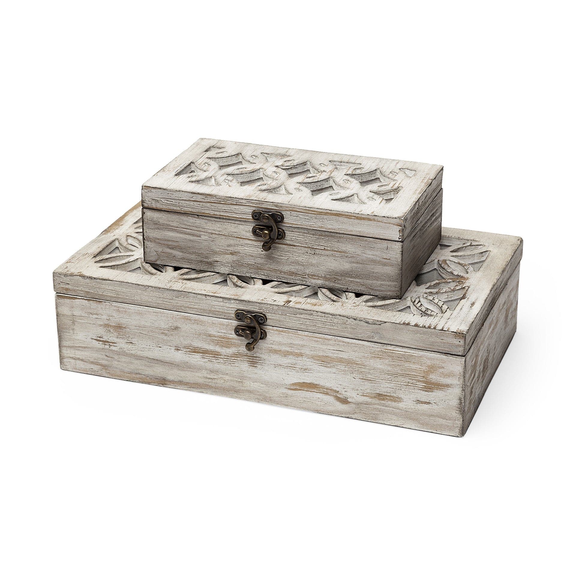Set of Two 8" White Solid Wood Box - Homeroots