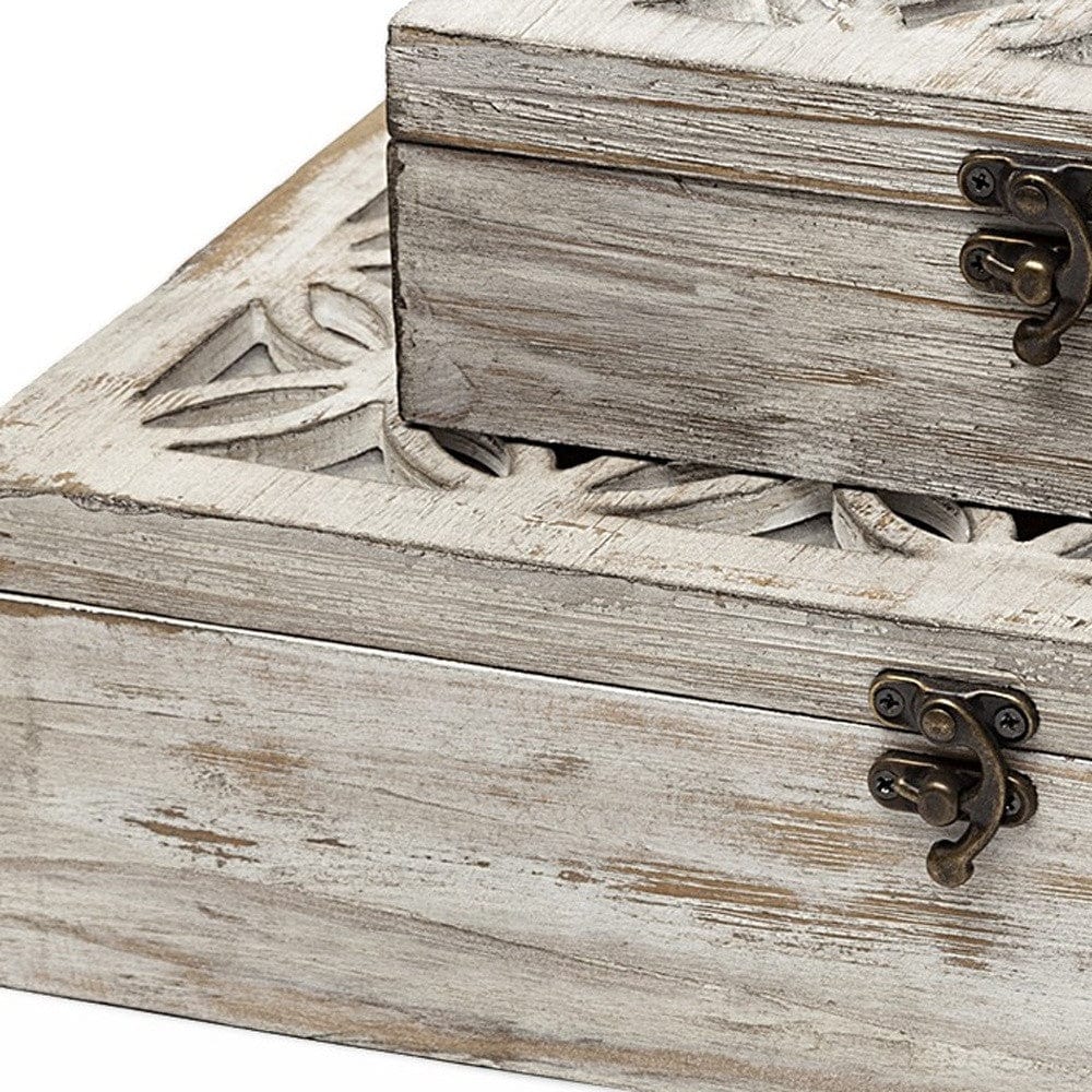 Set of Two 8" White Solid Wood Box - Homeroots