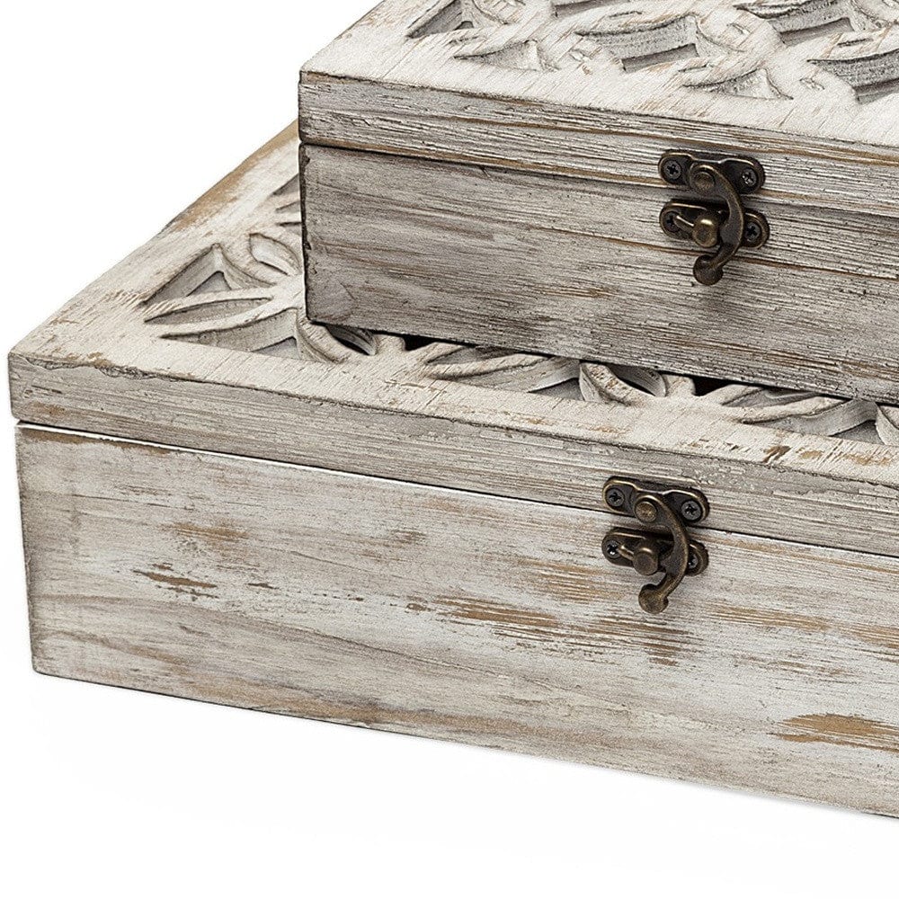 Set of Two 8" White Solid Wood Box - Homeroots