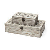Set of Two 8" White Solid Wood Box - Homeroots