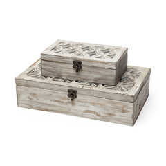 Set of Two 8" White Solid Wood Box - Homeroots
