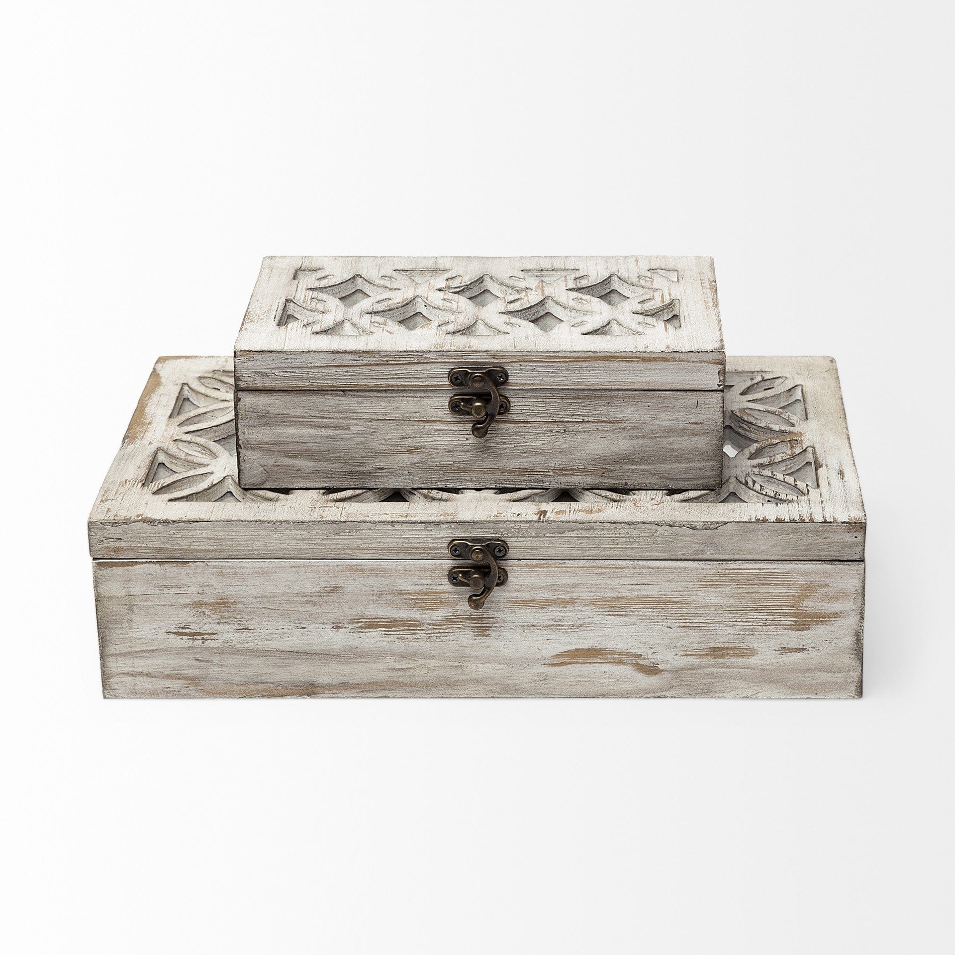 Set of Two 8" White Solid Wood Box - Homeroots