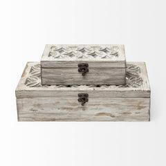 Set of Two 8" White Solid Wood Box - Homeroots