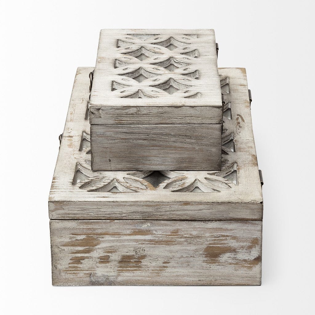 Set of Two 8" White Solid Wood Box - Homeroots