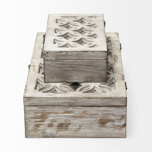 Set of Two 8" White Solid Wood Box - Homeroots