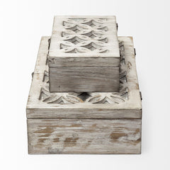 Set of Two 8" White Solid Wood Box - Homeroots