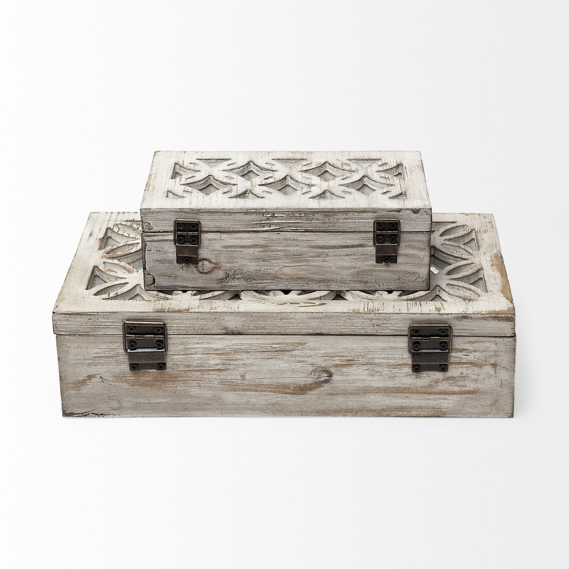 Set of Two 8" White Solid Wood Box - Homeroots