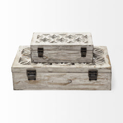 Set of Two 8" White Solid Wood Box - Homeroots