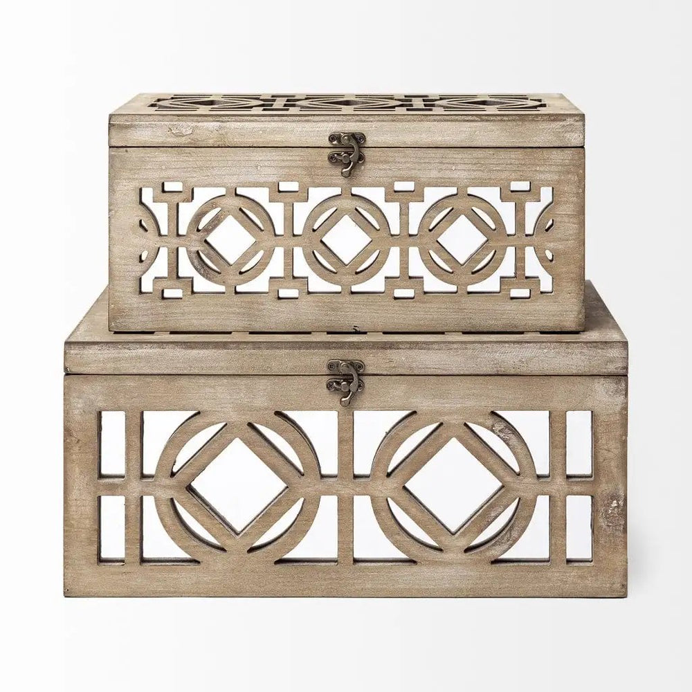 16" Natural and Brown Solid Wood Box - Homeroots - Flyclothing LLC