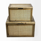 Set Of Two Brown and Natural Wood And Cane Storage Boxes - Homeroots - Flyclothing LLC