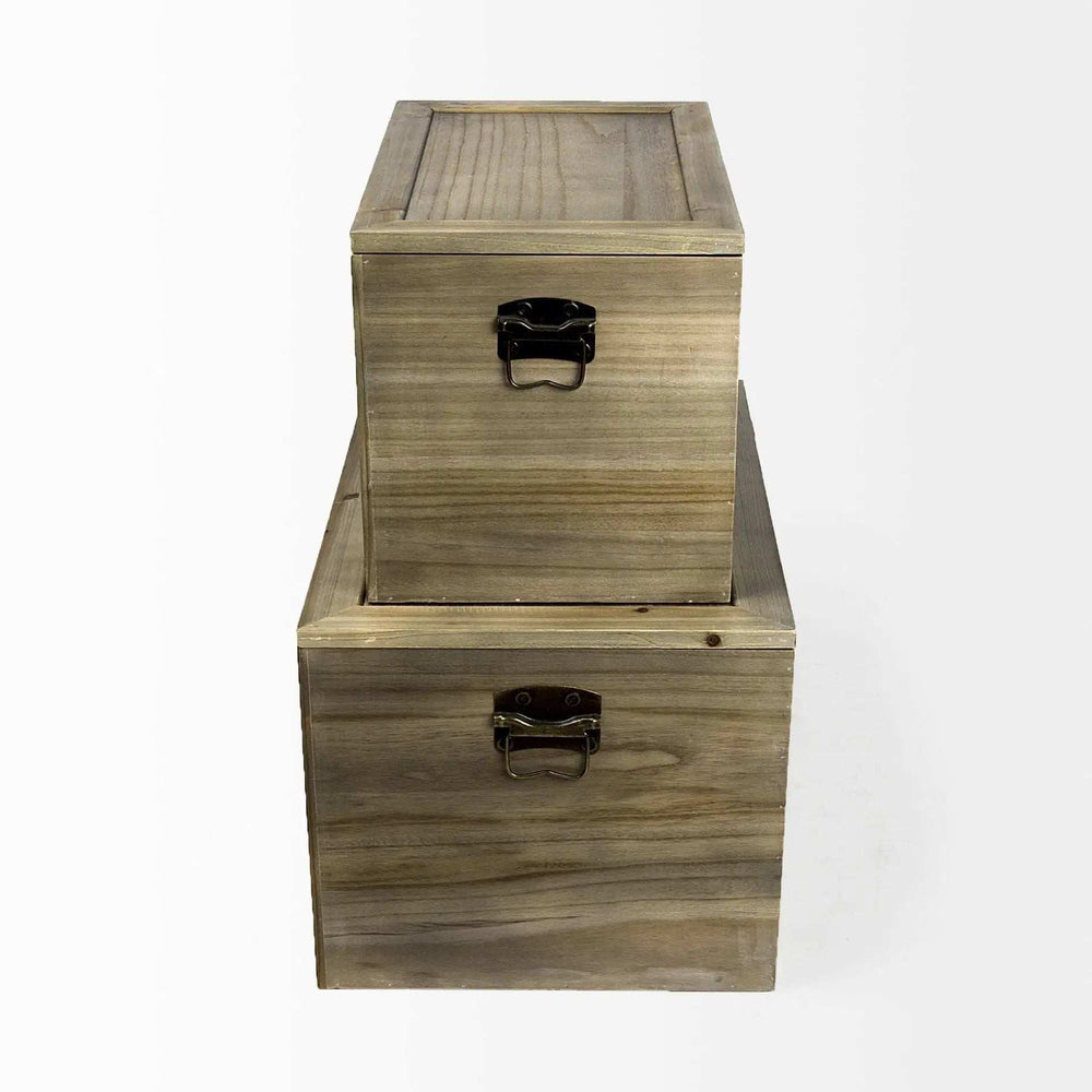 Set Of Two Brown and Natural Wood And Cane Storage Boxes - Homeroots - Flyclothing LLC