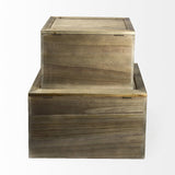 Set Of Two Brown and Natural Wood And Cane Storage Boxes - Homeroots