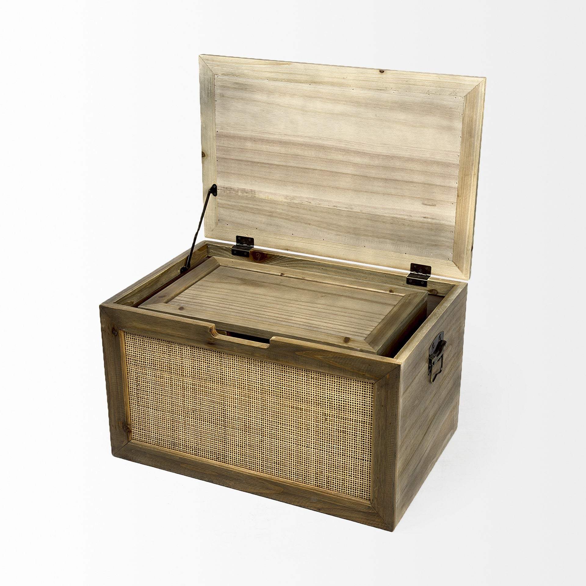Set Of Two Brown and Natural Wood And Cane Storage Boxes - Homeroots - Flyclothing LLC