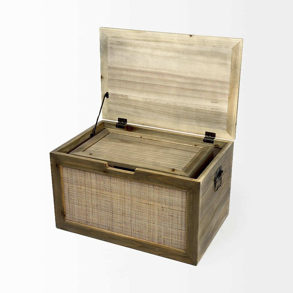 Set Of Two Brown and Natural Wood And Cane Storage Boxes - Homeroots - Flyclothing LLC