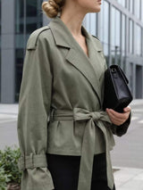 Lapel Collar Belted Cropped Trench - Trendsi - Flyclothing LLC