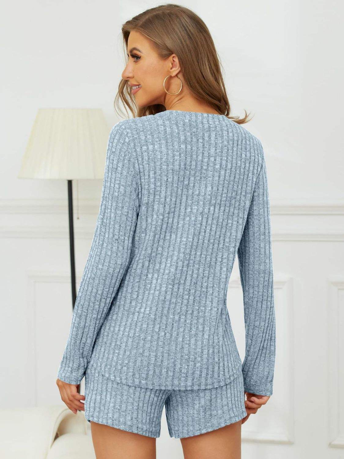 Ribbed Round Neck Top and Shorts Set - Trendsi - Flyclothing LLC