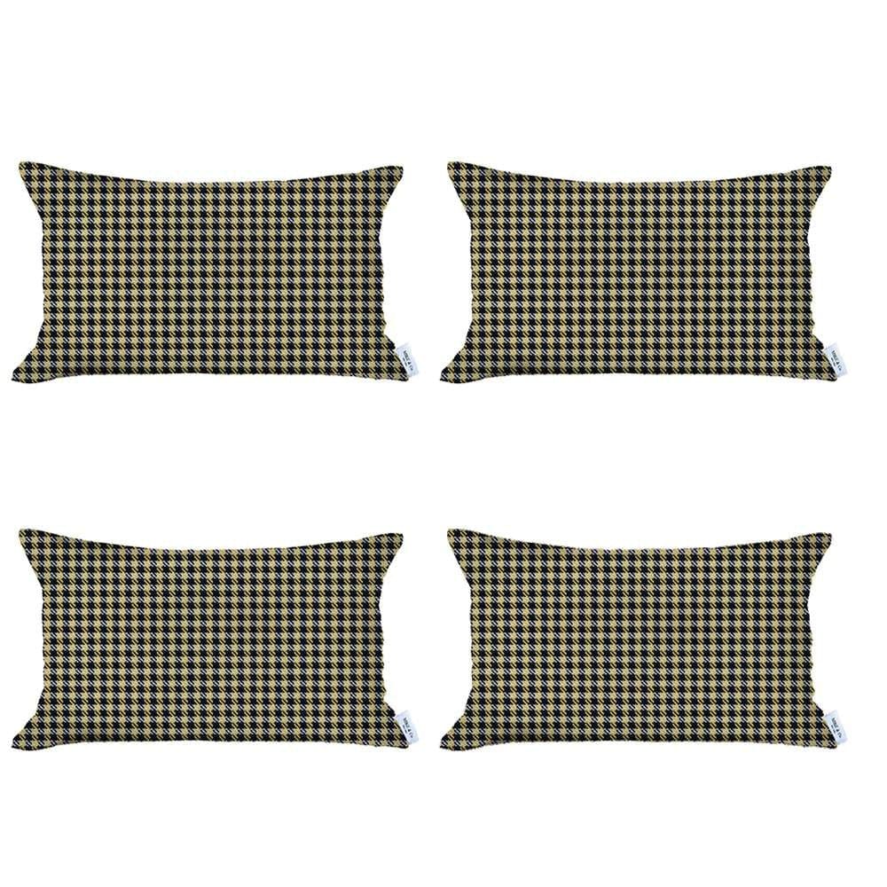 Set Of 4 Yellow Houndstooth Lumbar Pillow Covers - Homeroots