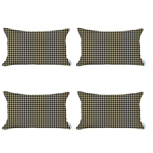 Set Of 4 Yellow Houndstooth Lumbar Pillow Covers - Homeroots