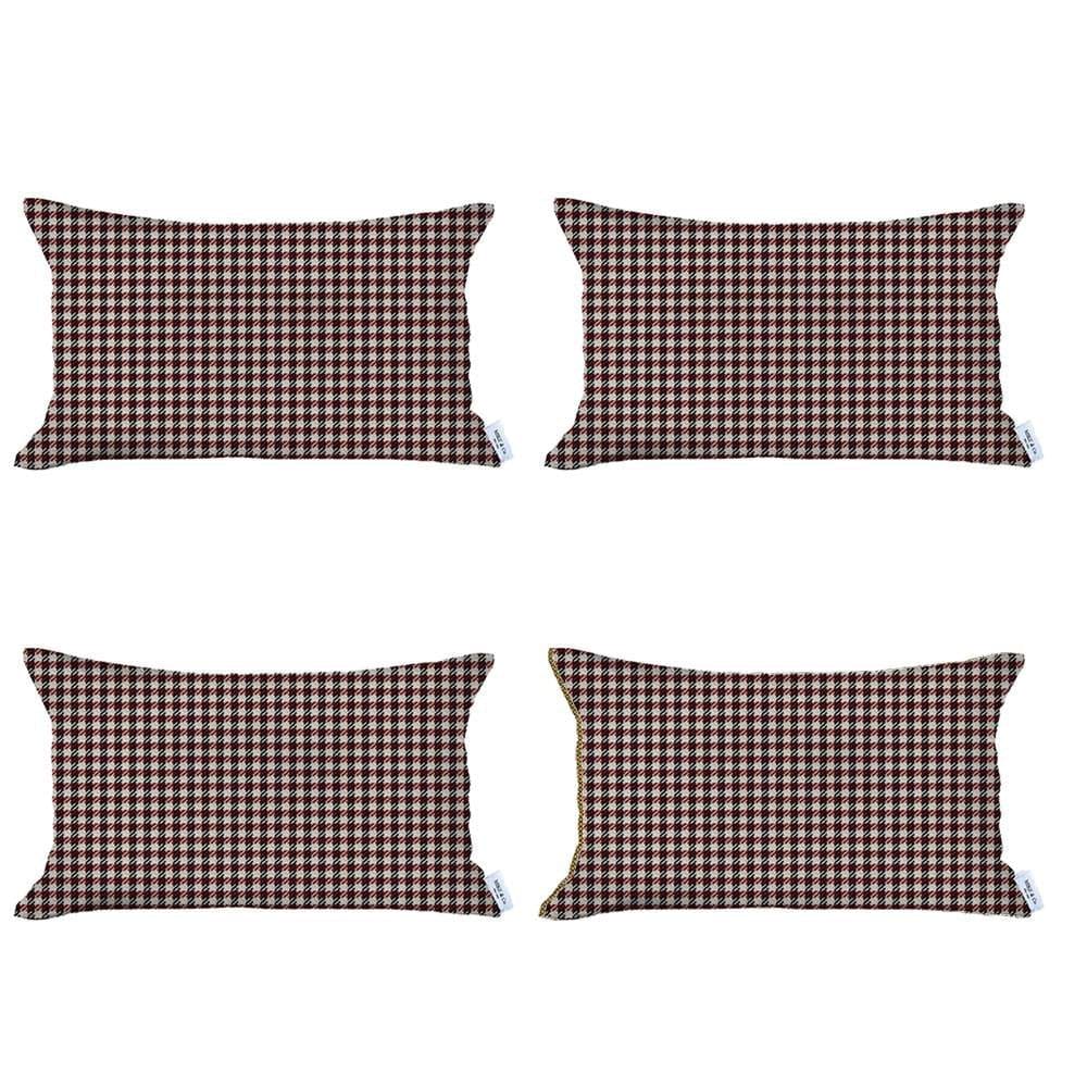 Set Of 4 Red Houndstooth Lumbar Pillow Covers - Homeroots