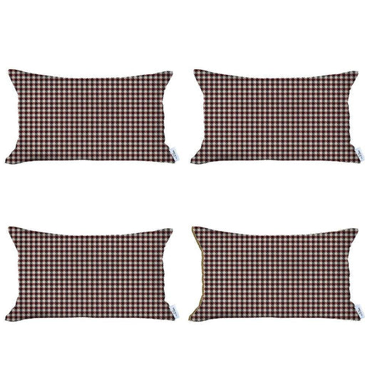 Set Of 4 Red Houndstooth Lumbar Pillow Covers - Homeroots