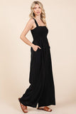 Mittoshop Smocked Wide Strap Wide Leg Overalls - Trendsi