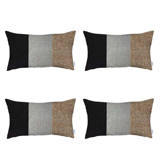 Set Of 4 Brown Tripartite Lumbar Pillow Covers - Homeroots