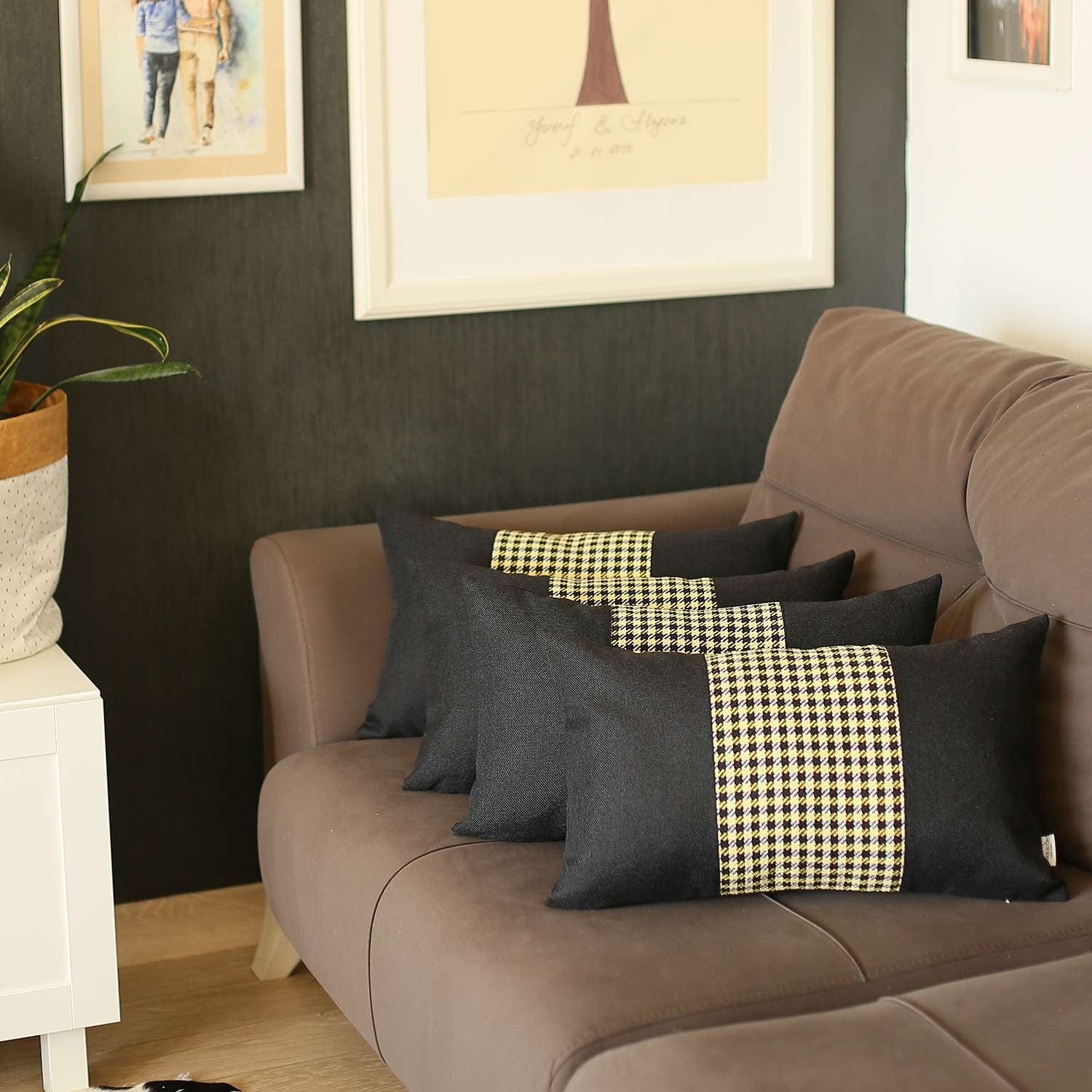Set Of 4 Yellow And Black Center Lumbar Pillow Covers - Homeroots