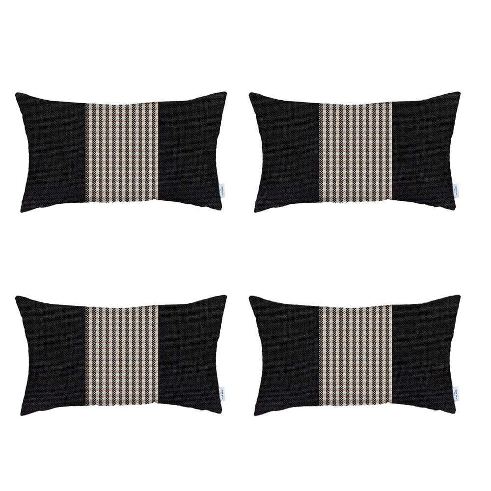 Set Of 4 Tan And Black Center Lumbar Pillow Covers - Homeroots