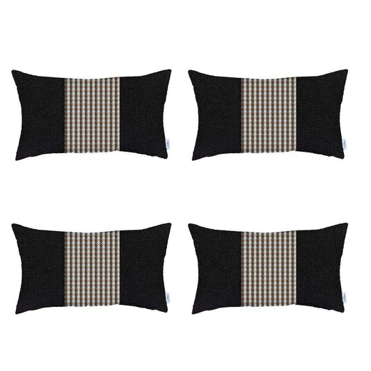 Set Of 4 Tan And Black Center Lumbar Pillow Covers - Homeroots